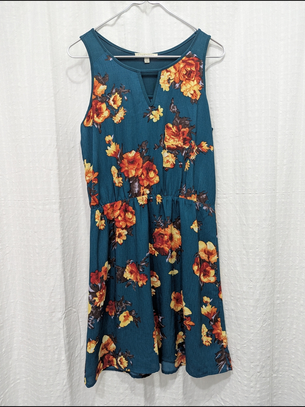 Sleeveless Teal Floral A-Line Dress
